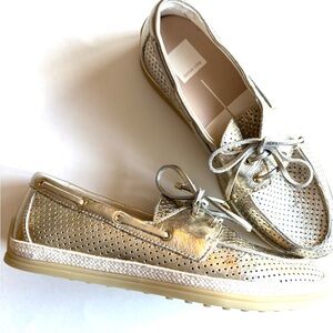 Dolce Vita “Doris” Perforated Metallic Leather Boat Shoes – Size 8.5 (Fits Close